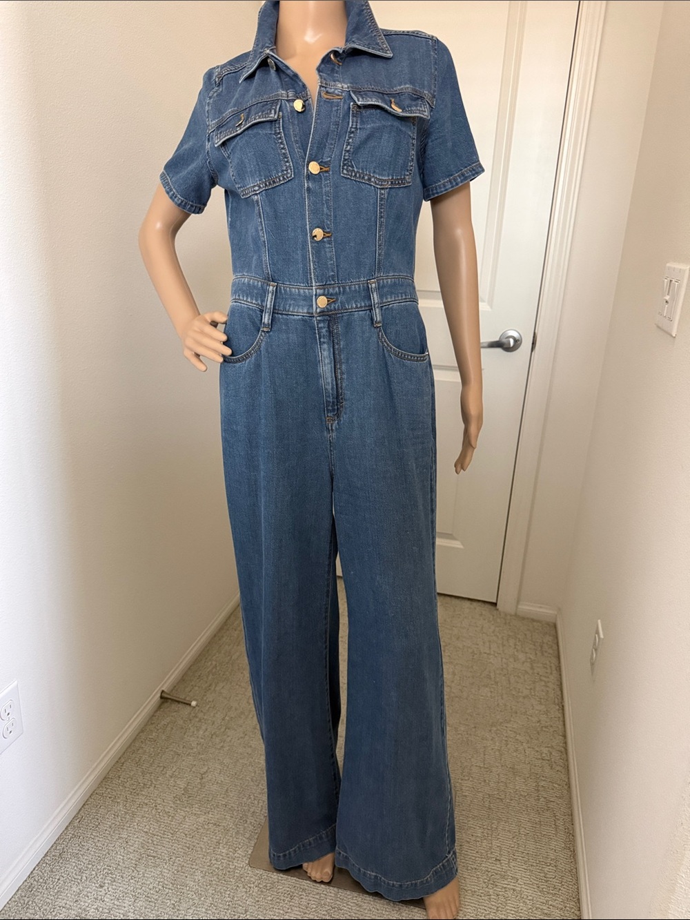 I.N.C Denim Jumpsuit Wide-Leg Jeans - Blue